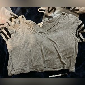 BOZZOLO Loose Crop Tee, Gray, Large